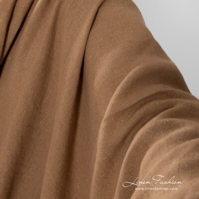 Light brown linen fabric with golden lurex washed 10 Light brown linen fabric, perfect for festive clothes and home textile