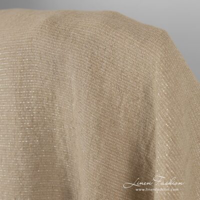 Dark beige linen fabric with silver lurex washed 7 Linen fabric in beige and silver