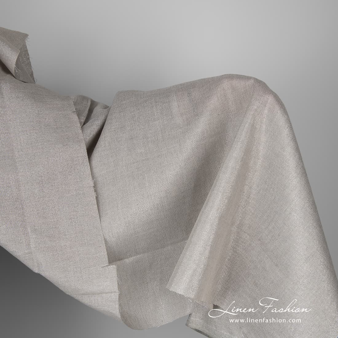 Grey linen fabric with silver glitter