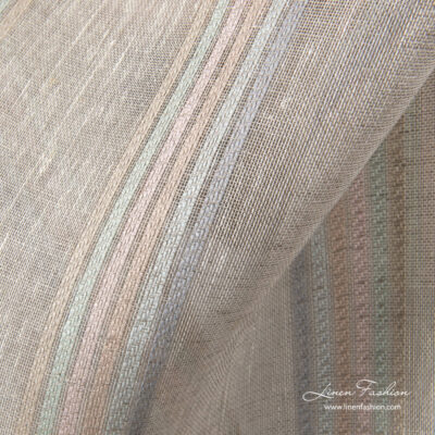 Patel stripes on light grey linen fabric