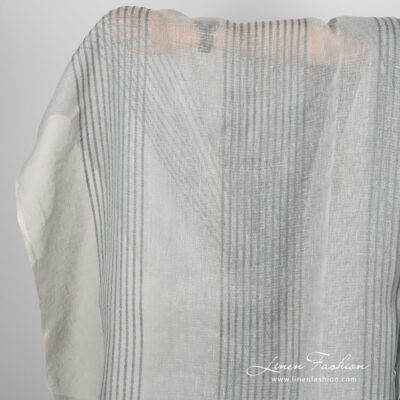 Grey gauze linen fabric with stripes.
