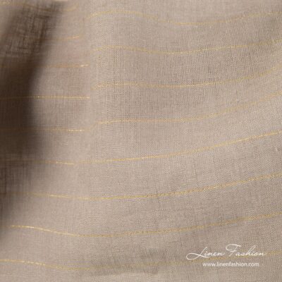 Gray linen fabric with golden stripes