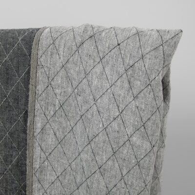 Blue double-sided patterned washed linen fabric light side