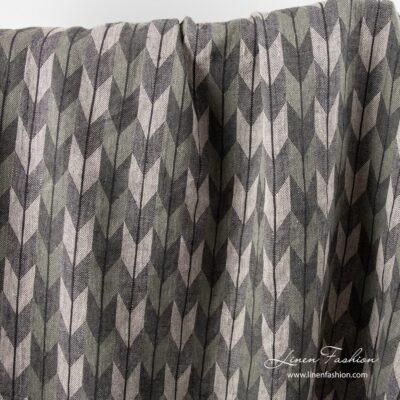 Linen fabric grey with geometric pattern