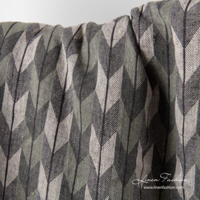 Linen fabric grey with geometric pattern
