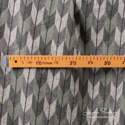 Linen fabric grey with geometric pattern
