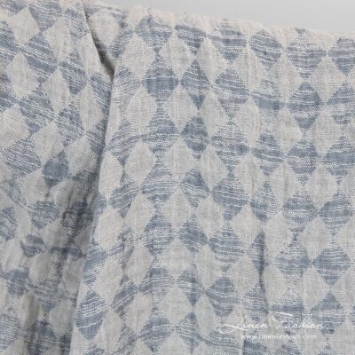 Linen cotton fabric in grey rhombus washed 6 Washed linen cotton fabric in grey.