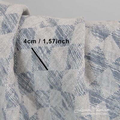 Linen cotton fabric in grey rhombus washed 8 Linen cotton fabric with rhombus.
