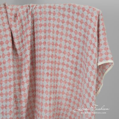 Linen cotton fabric in red rhombus washed 4 Linen cotton fabric in red rhombus washed.