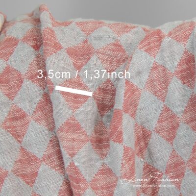 Linen cotton fabric in red rhombus washed 6 Washed fabric in red rhombus.