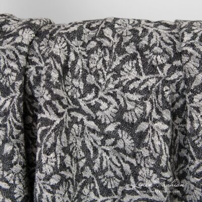 Black linen cotton jacquard fabric with ornaments