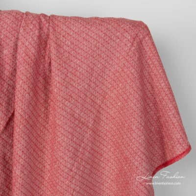 Washed linen fabric red and grey tiny diamonds 5 Red linen fabric in tiny diamonds, washed