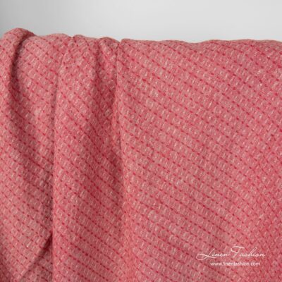 Washed linen fabric red and grey tiny diamonds 6 Washed linen fabric red grey melange, small diamond pattern