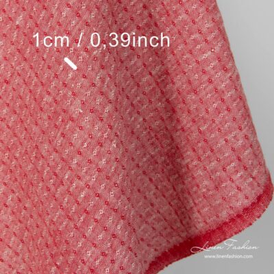 Washed linen fabric red and grey tiny diamonds 8 Washed linen fabric, red and grey small diamond pattern, dimensions