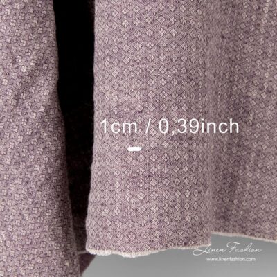 Washed linen fabric purple small diamond pattern 8 Washed purple linen fabric in small diamond pattern with measurements