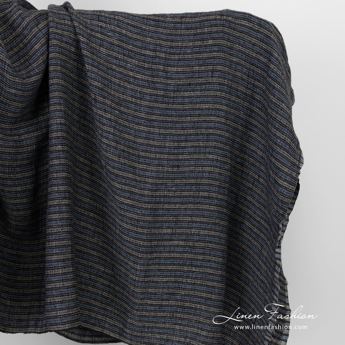 Striped linen fabric in waffle pattern