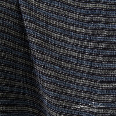 Washed striped linen fabric in waffle pattern 8 Striped linen fabric in waffle pattern, multicolored stripes