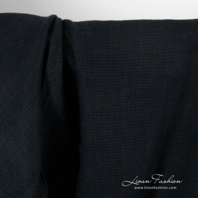 Dark blue linen fabric in twills, specially washed