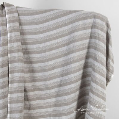 Natural colour linen fabric in stripes washed 5 Natural color linen fabric in stripes