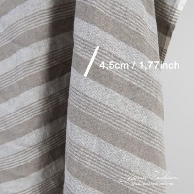 Natural colour linen fabric in stripes washed 8 Natural color linen fabric in stripes, perfect for clothes and home textile