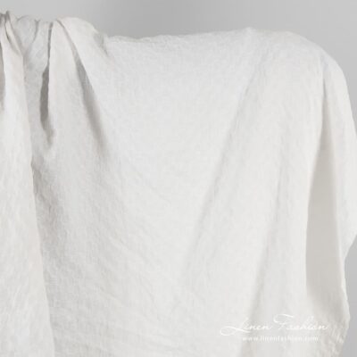 Optical white linen fabric in checks