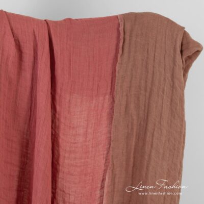 Double-sided linen fabric in brown and pink colours washed 5 Double-sided linen fabric in brown and pink colors