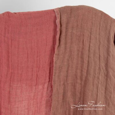 Double-sided linen fabric in brown and pink colours washed 6 Double-sided linen fabric in brown and pink colors, washed