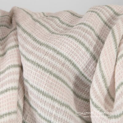 Striped pink linen fabric in waffle pattern washed 7 Striped pink linen fabric in waffle pattern, washed