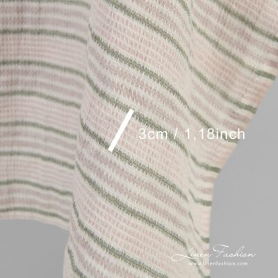 Striped pink linen fabric in waffle pattern washed 8 Striped pink linen fabric in waffle pattern, specially washed to increase softness