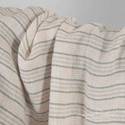Striped pink linen fabric in waffle pattern washed 6 Striped pink linen fabric in waffle pattern