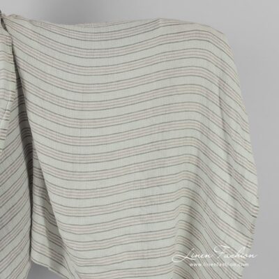 Green striped linen fabric in waffle pattern washed 6 Green striped linen fabric in waffle pattern