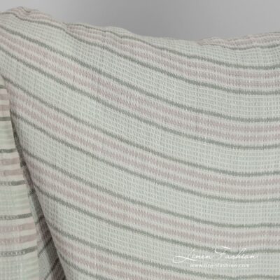 Green striped linen fabric in waffle pattern washed 7 Green striped linen fabric in waffle pattern, washed