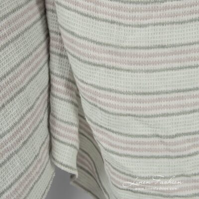 Green striped linen fabric in waffle pattern washed 9 100% linen fabric in waffle pattern