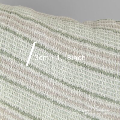 Green striped linen fabric in waffle pattern washed 10 Linen fabric in horizontal stripes and waffle pattern