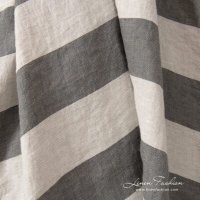 linen fabric beige grey stripes, satin weave.