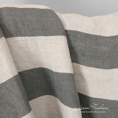 linen fabric beige grey stripes, doublesided.
