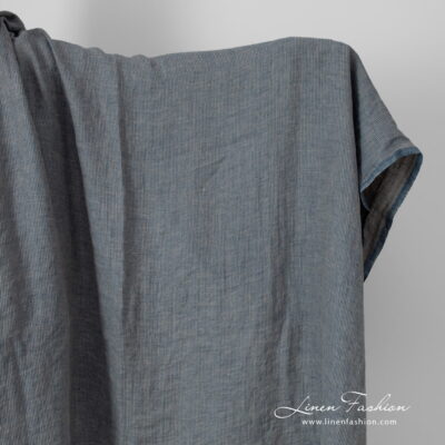 linen blue striped fabric, washed.