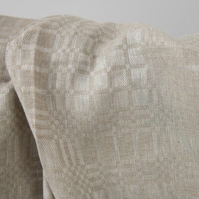 Beige linen fabric in checks dobby 6 Beige linen fabric in checks dobby close up detail