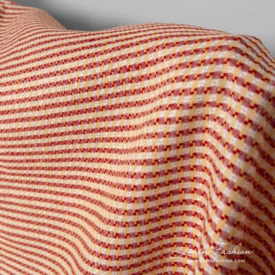 Peach linen fabric, tiny checks