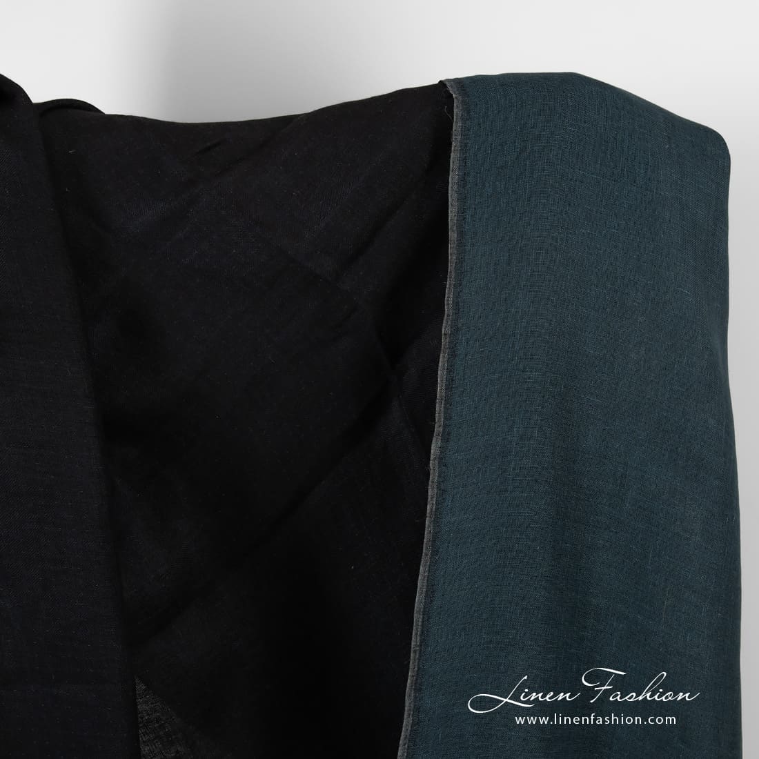 Double-sided linen fabric in blue and black colors