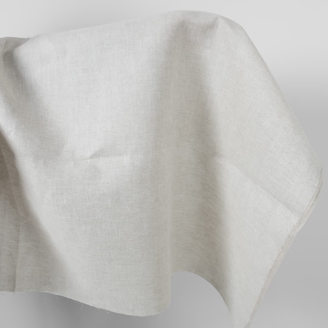 Linen fabric beige in herringbone pattern