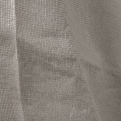 Checked linen fabric in grey natural flax colour close up detail