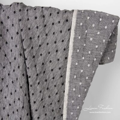 Black/white linen wool fabric with dots washed 4 Black white linen wool fabric with dots.