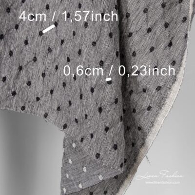 Black/white linen wool fabric with dots washed 6 Washed black white fabric with dots.