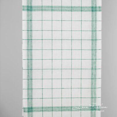 Linen fabric in green checks and stripes