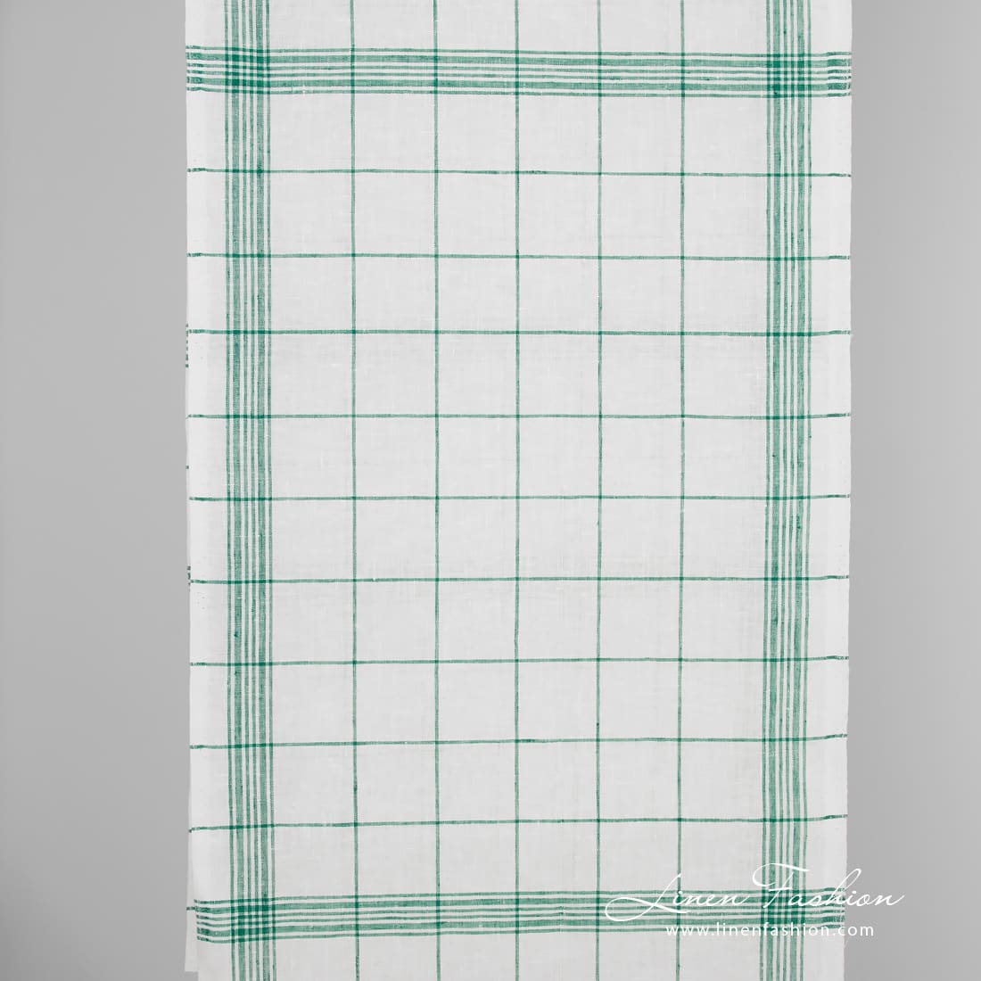 Linen fabric in green checks and stripes