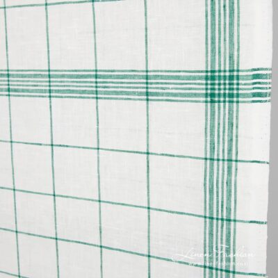 Linen fabric in green checks and stripes, 50cm width