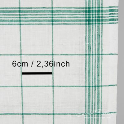 Linen fabric in green checks and stripes, perfect for kitchen towels