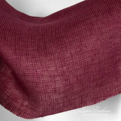 Linen red wine color fabric with gold