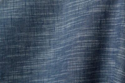 Dark blue linen cotton fabric in white stripes